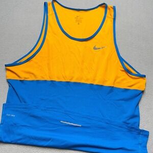 Nike Dri Fit Tank Top Men XL Orange Blue Athletic Running Gym Workout Sleeveless
